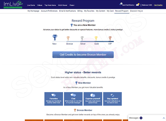 Best camsex loyalty program tier members screenshot